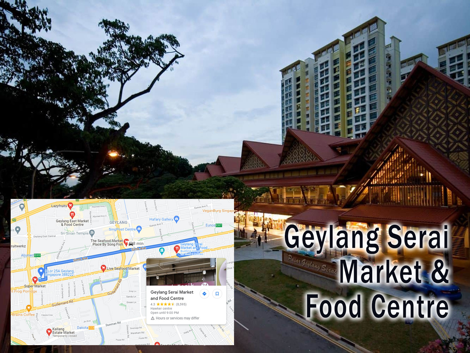 Approximately 8 minutes drive from Zyanya Condo to Geylang Serai Market and Food Center