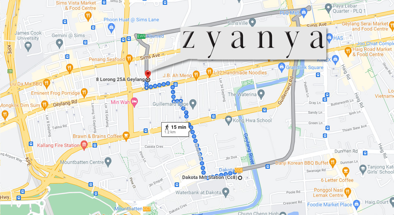 It will take you about 15 minutes to walk from Zyanya Condo to Dakota MRT station