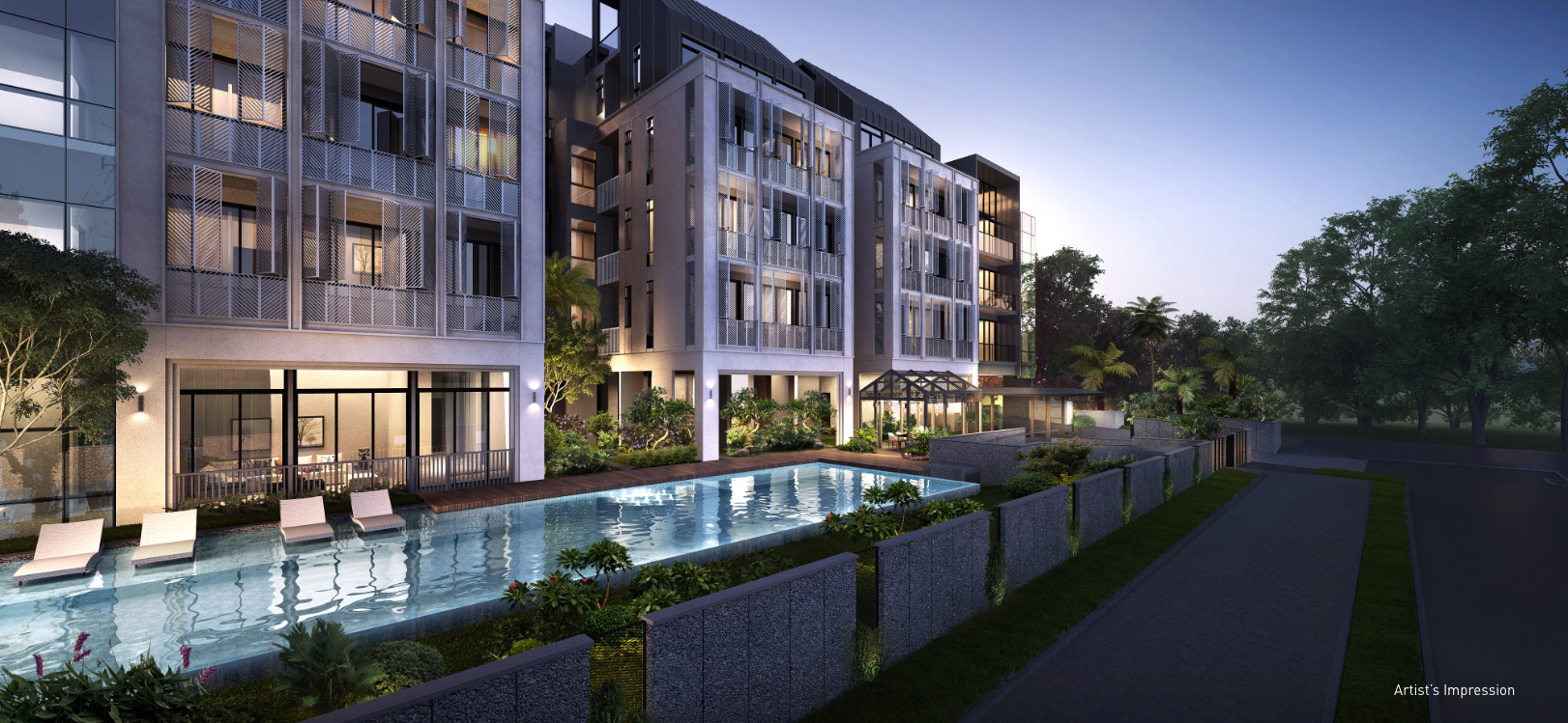 Olloi Condo - Landscape design perspective with the project's swimming pool